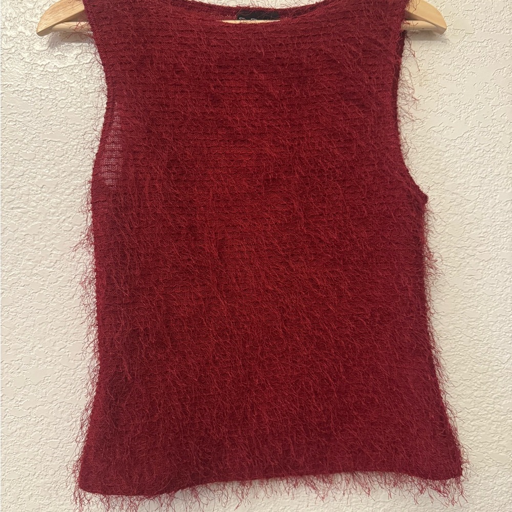 Women's Red Sleeveless Fuzzy Top